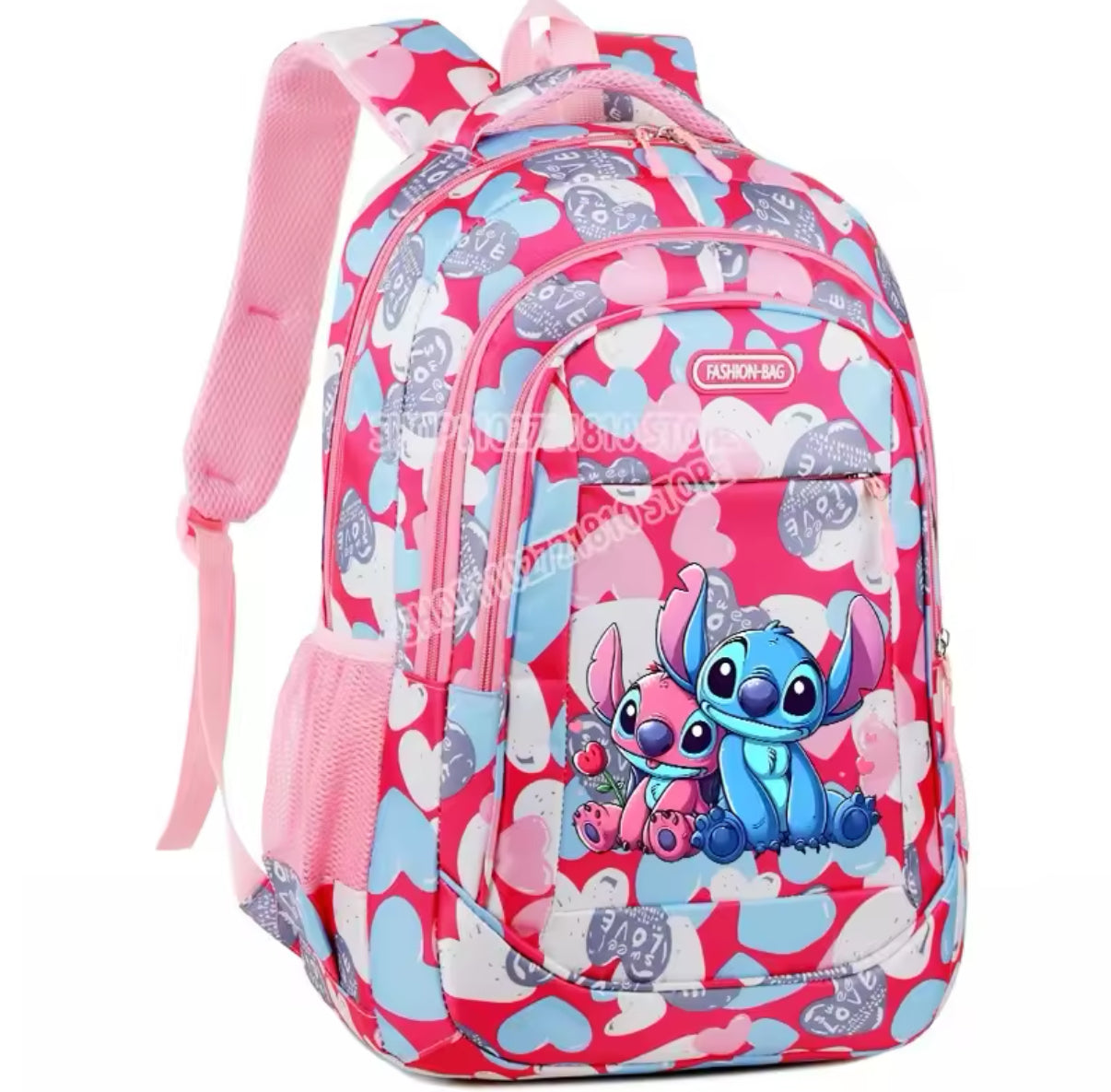 Disney Stitch & Angel Blue / Pink Double Shoulder Backpack for Girls - Back To School Rucksack - Casual School Bags / Travel Bag - Perfect Gift