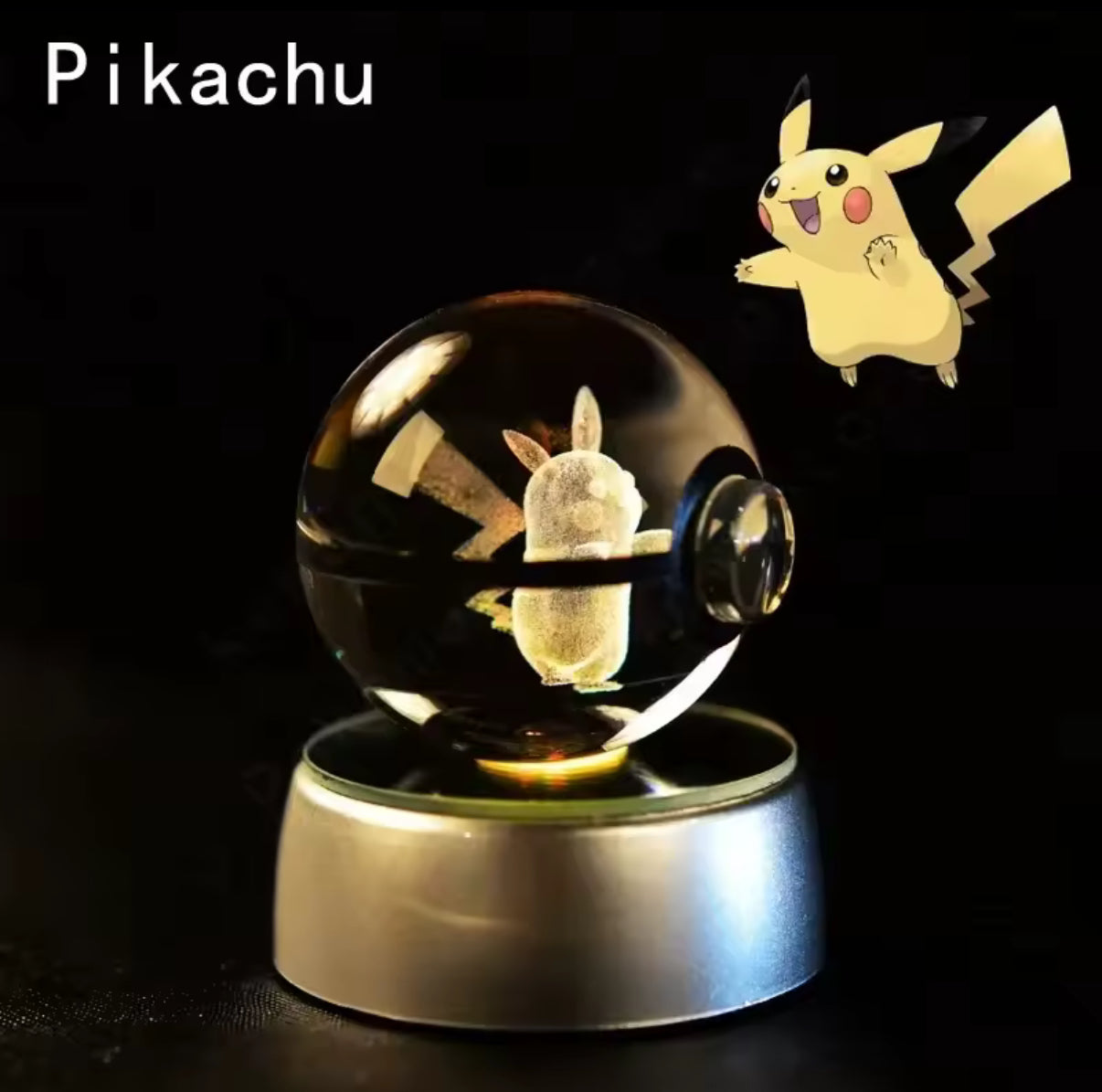 Pokemon Crystal 3D 5cm Ball Light - Pikachu, Charmander, Eevee & Rayquaza Lamp Base Pokeball Crystal Pokemon Glass Ball Figure Night Light - Christmas / Birthday Gift**