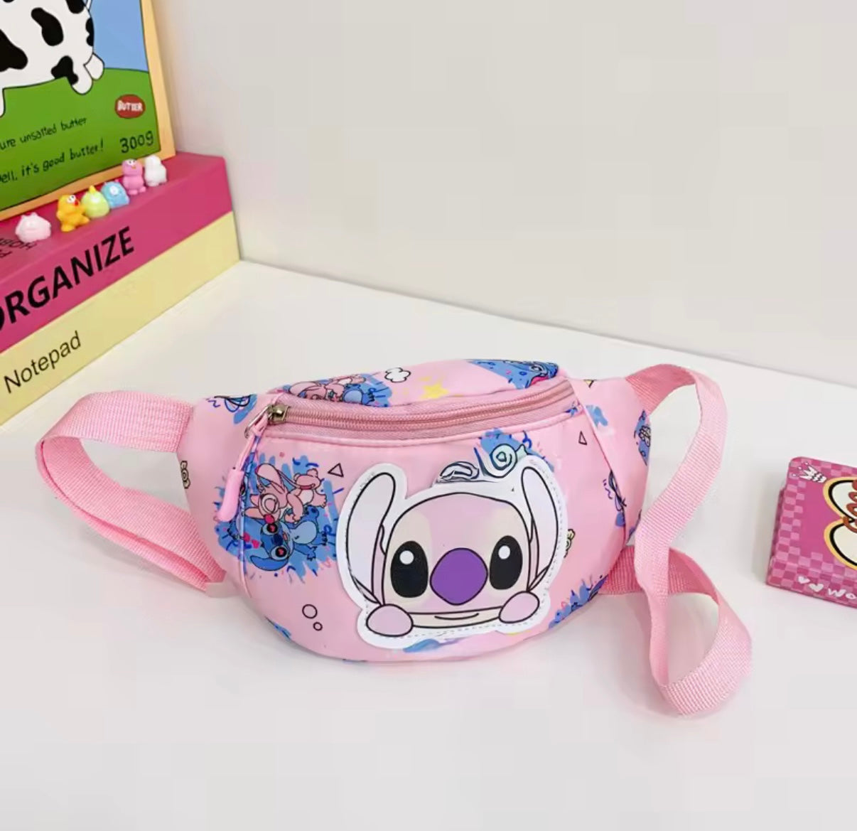 Anime Stitch Children's Crossbody Bag Cartoon Pink & Blue Stitch Shoulder Bag - Chest Bag Of Boys & Girl's - Perfect For Travel & School - Birthday / Christmas Gift