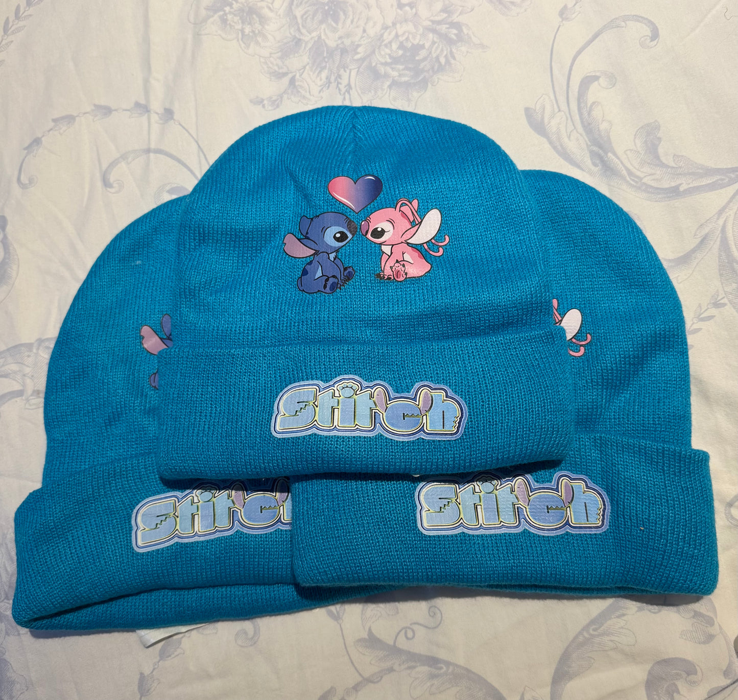 Disney Anime Stitch Knitted Hat Kawaii Pink / Blue  Lilo & Stitch / Angel - Autumn/Winter Warm Hat Cartoon Children Fashion Gifts - 6 Years +