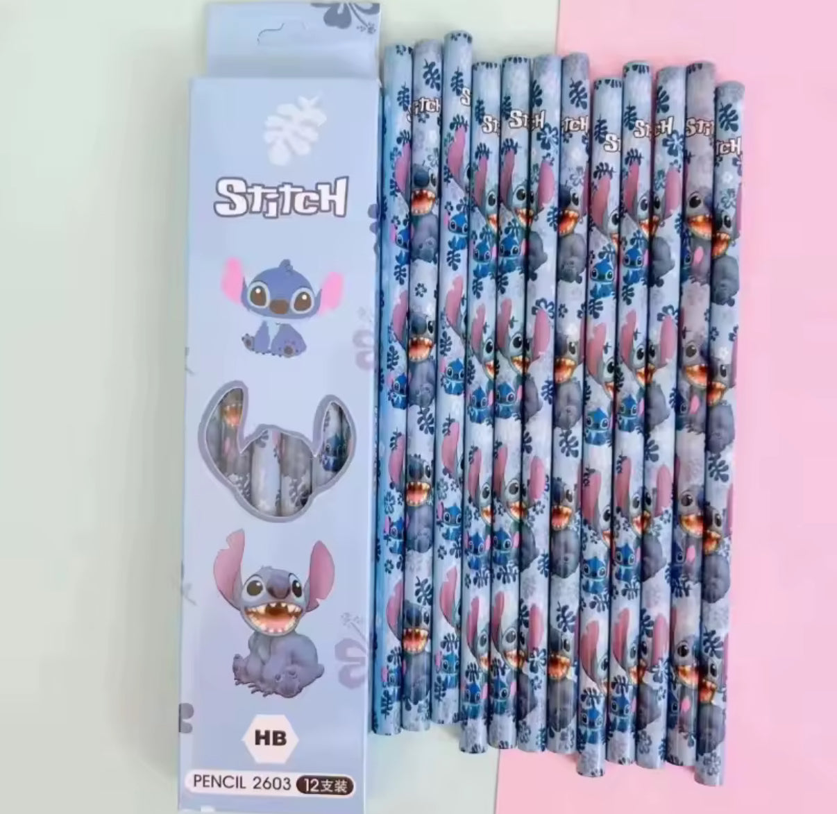 12 Piece Stitch HB Pencil Set Wooden Pencil Student Sketch Pen Writing Pen Lilo & Stitch Series Student Stationery Christmas Gift - School Stationery*