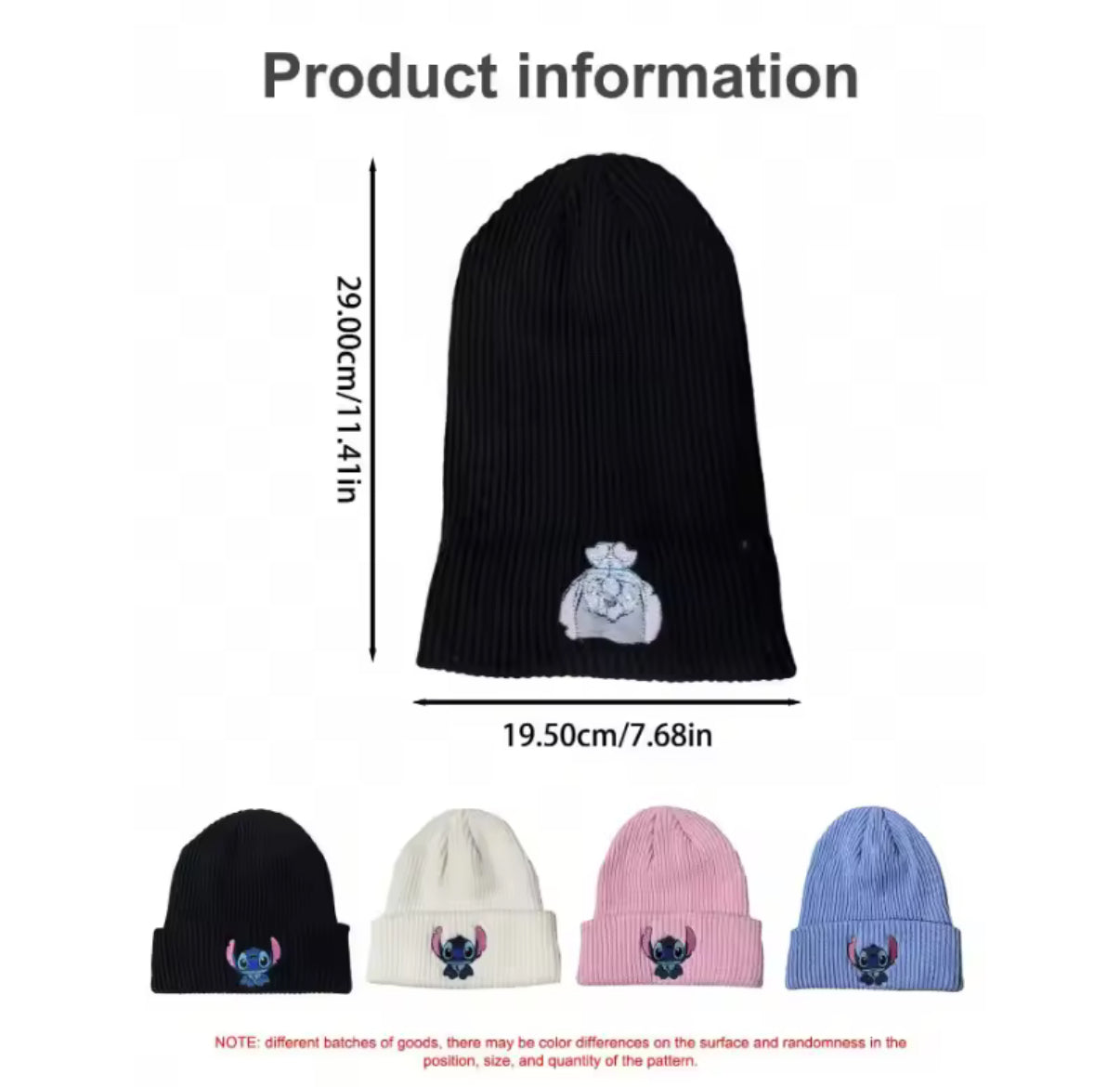 Disney Stitch Knitted Hat - Cartoon Embroidered Benie Cap - Cute - Unisex - Warm Stretchy Hats Christmas Gift for Adult/Kids Outdoor Thermal Caps - Available in 5 Colours