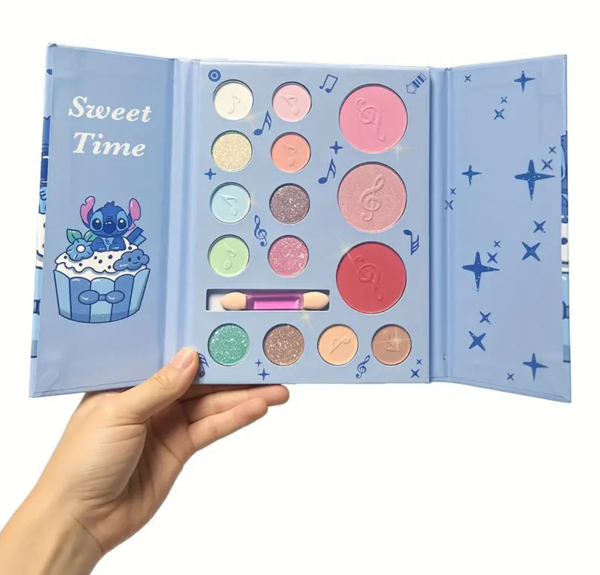 Stitch 15 Colour Eyeshadow Palette, Matte & Shimmer Finish in Nude Brown and Pink Shades, Waterproof Long-Lasting, Smudge-Free 2D Cartoon Design, Cute Star Baby Makeup Kit for Travel, Portable Highlighter & Contour Palette - Perfect Gift**
