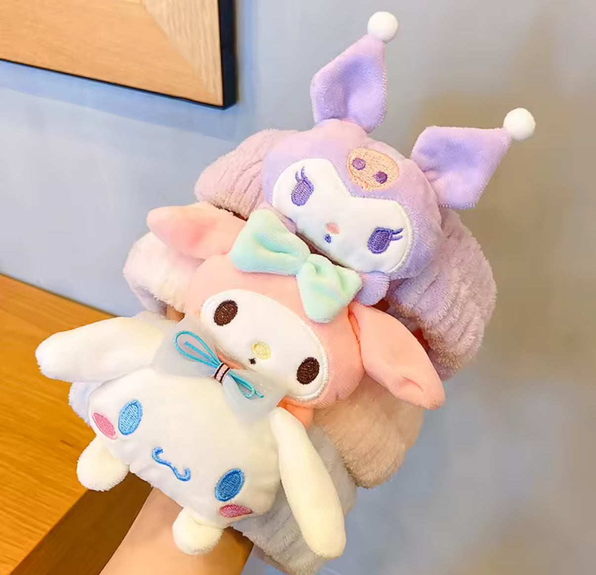 Sanrio Character Plush Headband  - Doll Face Wash Makeup Hairband Kawaii Sweet Non Slip Elastic Hair Accessories - Cute Christmas or Birthday Present