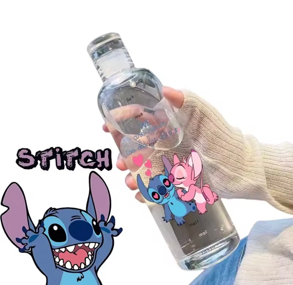 500ml Disney Stitch Water Cup Water Bottles Plastic Transparent Anime Cartoon Student Water Bottle Drinkware Leak-proof - Perfect For School / Office / Travel - Great Gift