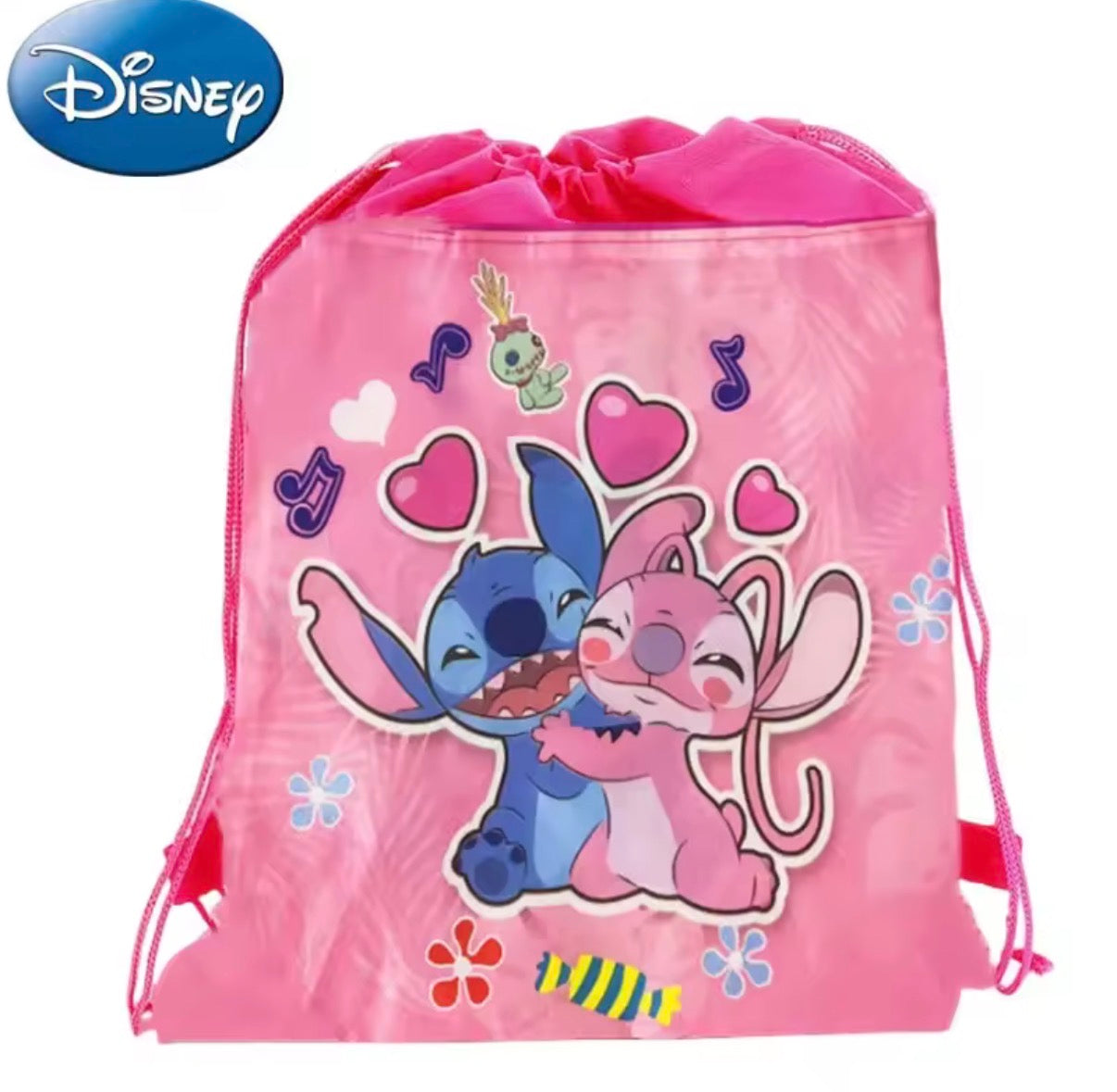 Disney Anime Stitch Non-Woven Drawstring Bag - Kawaii Lilo & Stitch / Angel - Birthday Party Gift Bag - School / Travel Bag - Children’s Shoulder Storage Bag Gifts