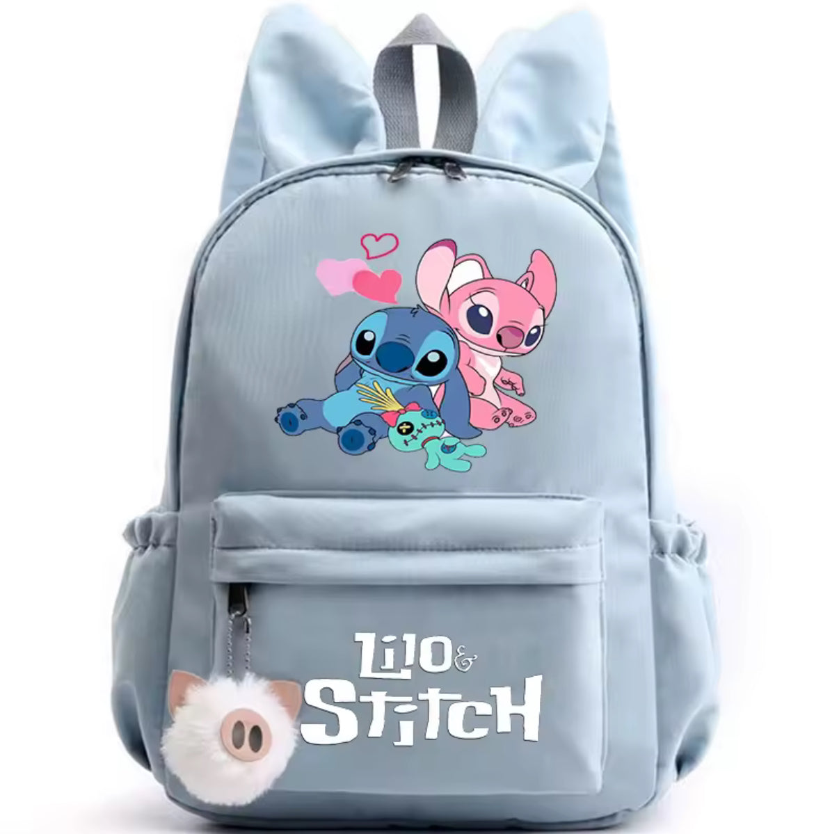 Design Cute Stitch & Angel Blue Backpack With Cute Keychain for Girl / Boy - Back To School Rucksack - Casual School Bags / Travel Bag - Perfect Gift