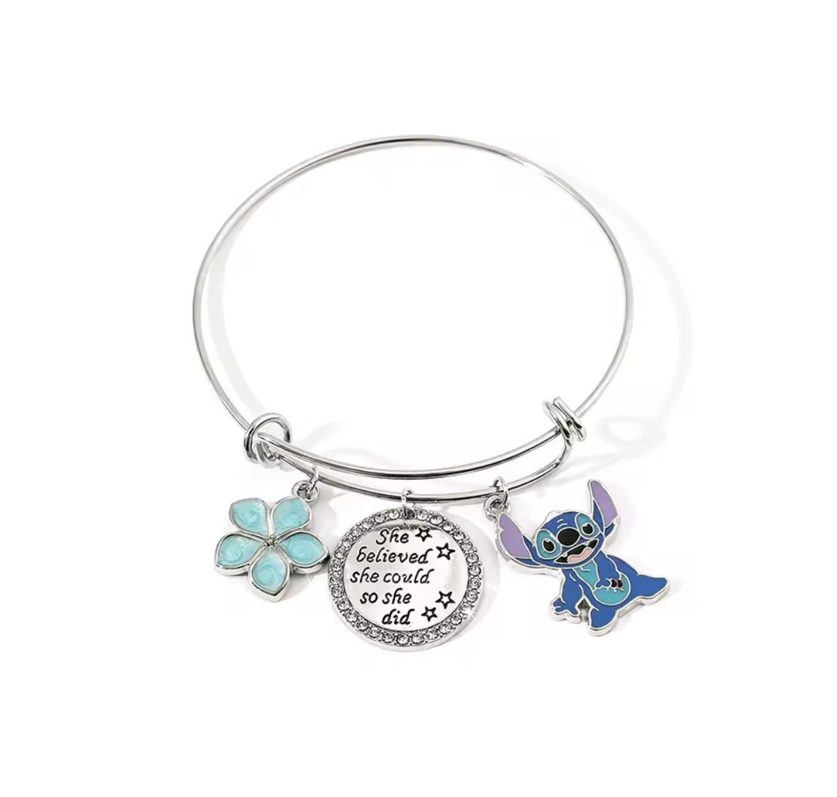 Disney Anime Lilo & Stitch Cute Bracelet Silver Metal Coloured Just a Girl Who Love Stitch Bangle Fashion Jewellery for Women - Gifts Accessories