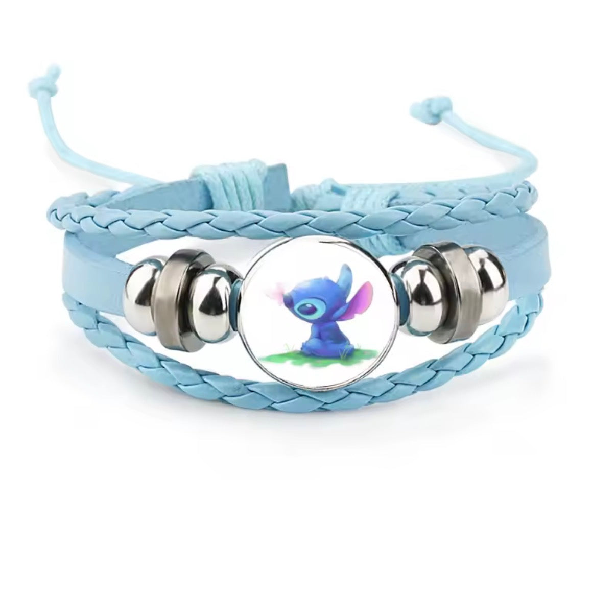 Disney Stitch - Handmade Woven Bracelet Sapphire Blue, Pink & Black Multilayer Cowhide Pendant Rope Bracelet - Animation Surrounding - Kids Birthday / Christmas Gift - 27 Various Designs