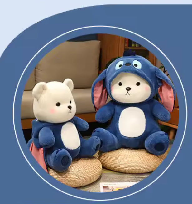 28cm Cute Bear Turns Into Stitch - Stitch Plush Toys Lovely Soft Stuffed Cartoon Animals Dolls For Birthday / Christmas
Gift - Anime / Kawaii