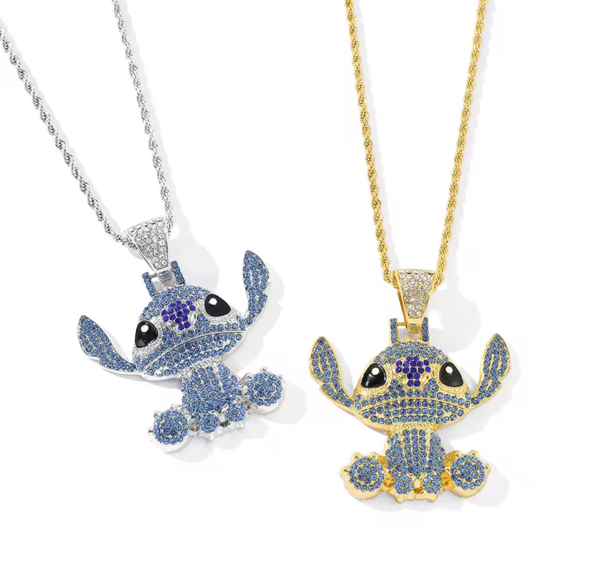 Stitch Hip Hop Necklace Kawaii Stitch Full Rhinestones
Pendant Necklace Fashion Jewellery - Anime Neck Chain - Gold & Silver Coloured Available - Perfect Birthday /
Christmas Gift