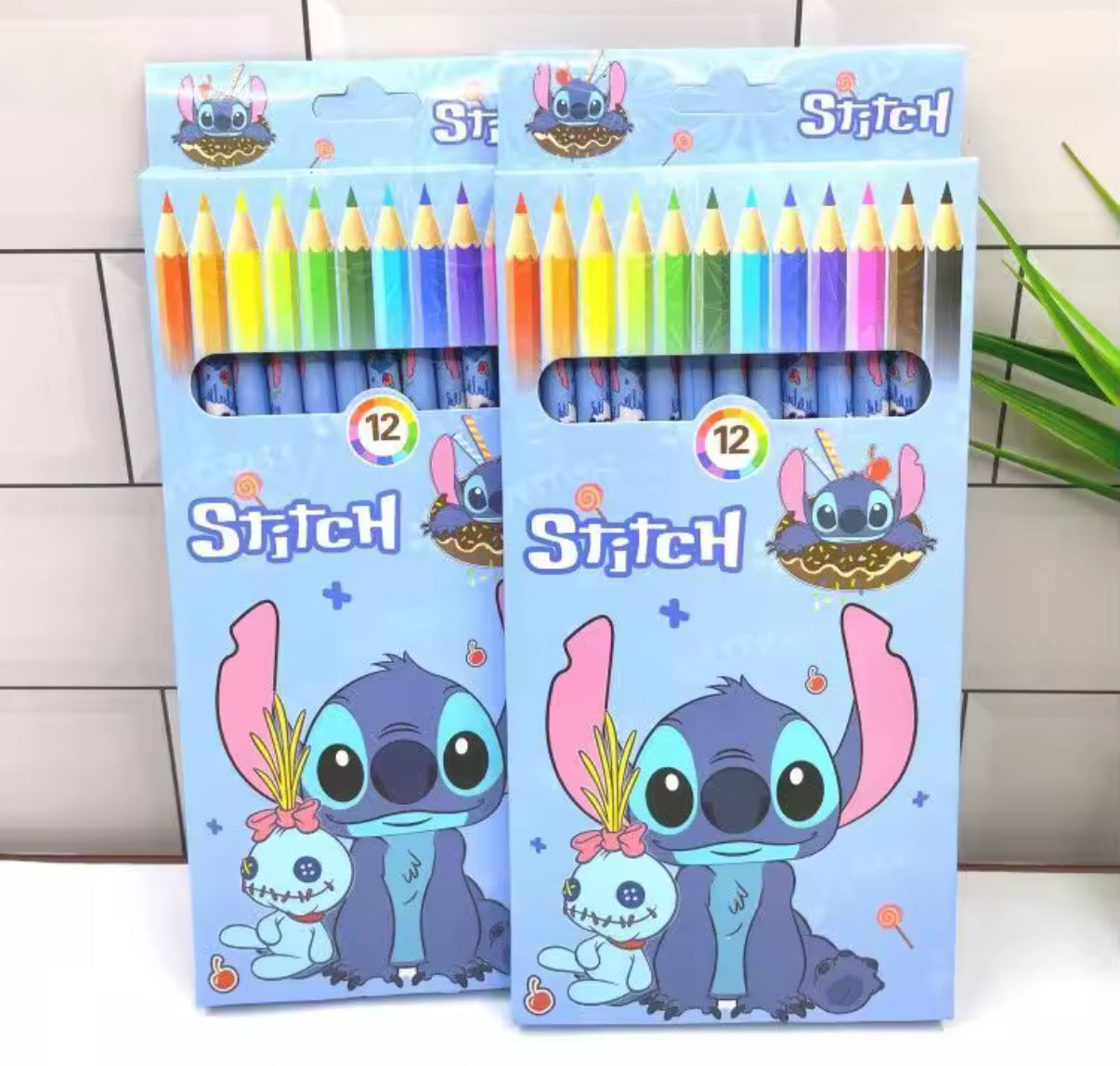 Stitch Cartoon Cute Student Colour Pencil Creative Kawaii 12 Pack Drawing Graffiti Pen Art Stationery Supplies Gift - Perfect Birthday / Christmas Gift*