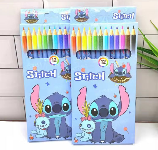 Stitch Cartoon Cute Student Colour Pencil Creative Kawaii 12 Pack Drawing Graffiti Pen Art Stationery Supplies Gift - Perfect Birthday / Christmas Gift*