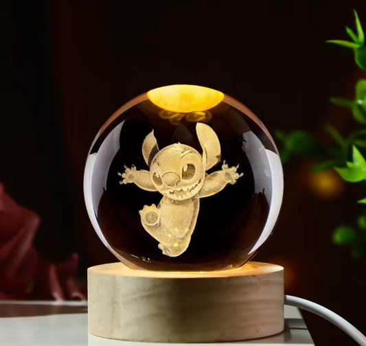 Stitch Anime Cartoon 6cm 3D Crystal Ball - Night Light Laser Carving Children's / Kids Gifts - Perfect Little Gift For Birthday/Christmas