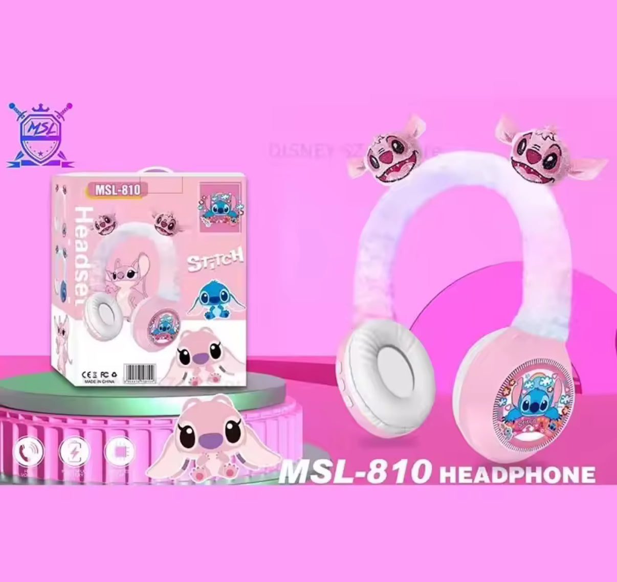 Disney Stitch Wireless Bluetooth Headphones MSL-810 HIFI Stereo Sound Plush Headsets with Mic Kids Gifts Anime Cartoon - Perfect Christmas Birthday Gift For Kids Audio*