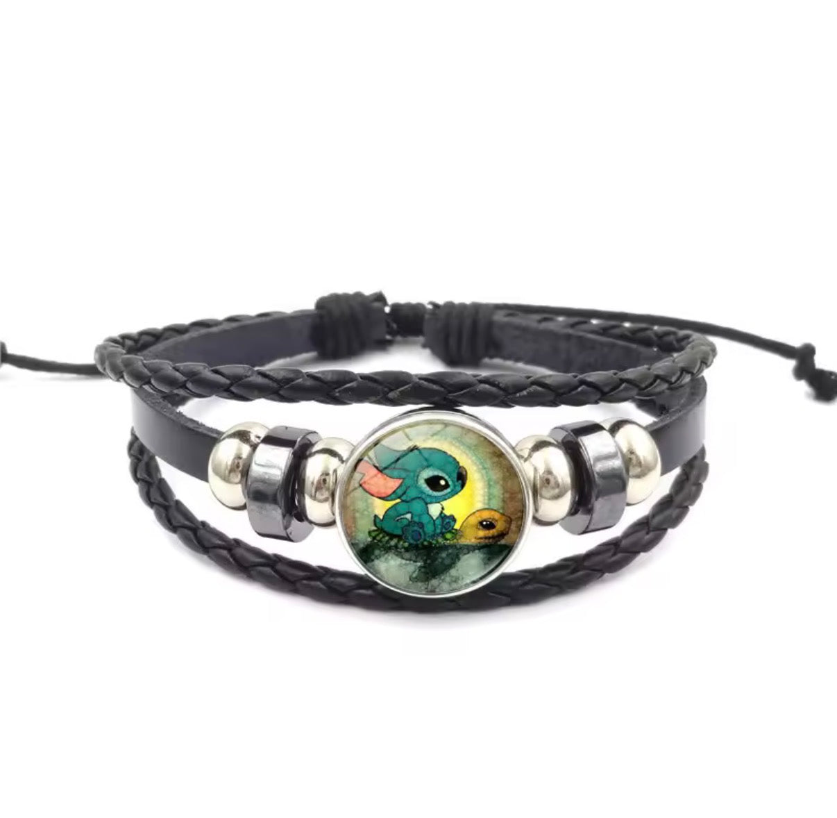 Disney Stitch - Handmade Woven Bracelet Sapphire Blue, Pink & Black Multilayer Cowhide Pendant Rope Bracelet - Animation Surrounding - Kids Birthday / Christmas Gift - 27 Various Designs