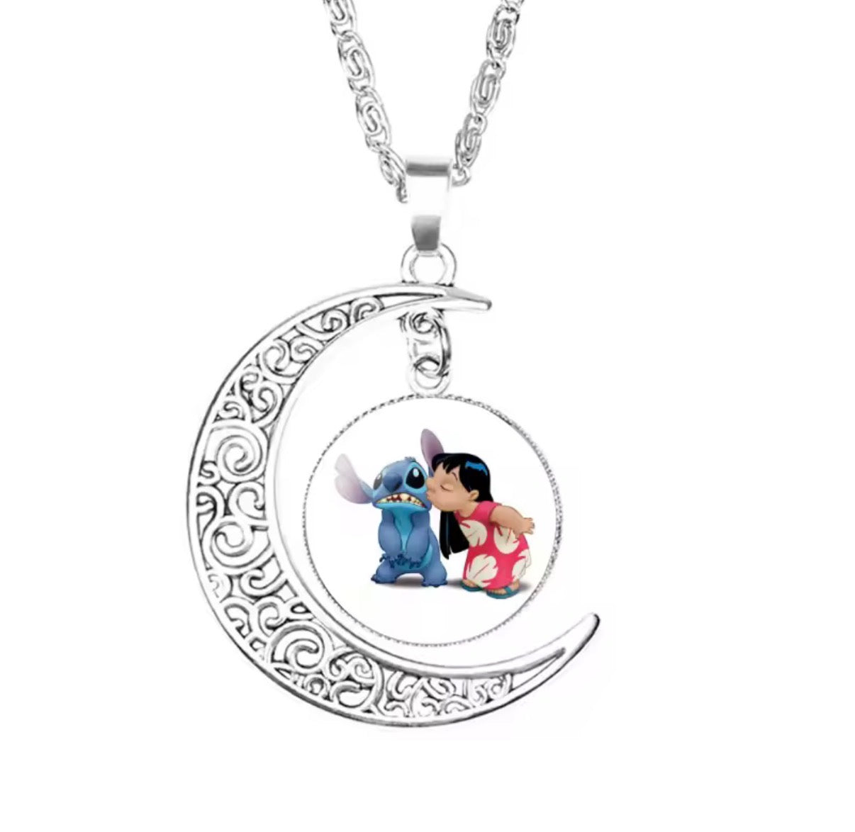 Disney Stitch / Angel 1, 2 & 3 Piece Jewellery Set - Pendant Necklace Star - Silver Coloured - Cartoon Angel Necklace Moon Pendant Couple Anime - Jewellery Birthday / Christmas Gift
