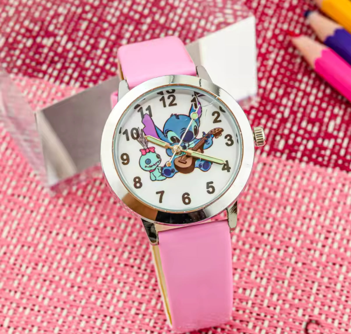 Disney Stitch Fashion Children's Cartoon Watch Kawaii Anime Figure Leather Quartz Wristband watch boys girls kids Gifts - Many
Different Colours & Designs