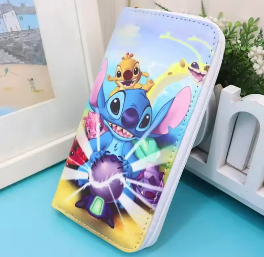 Disney Stitch Long Wallet For Girls / Boys - Coin Purse Card Holder Organiser - Clutch Anime  PU Leather Zipper Purse / Wallet