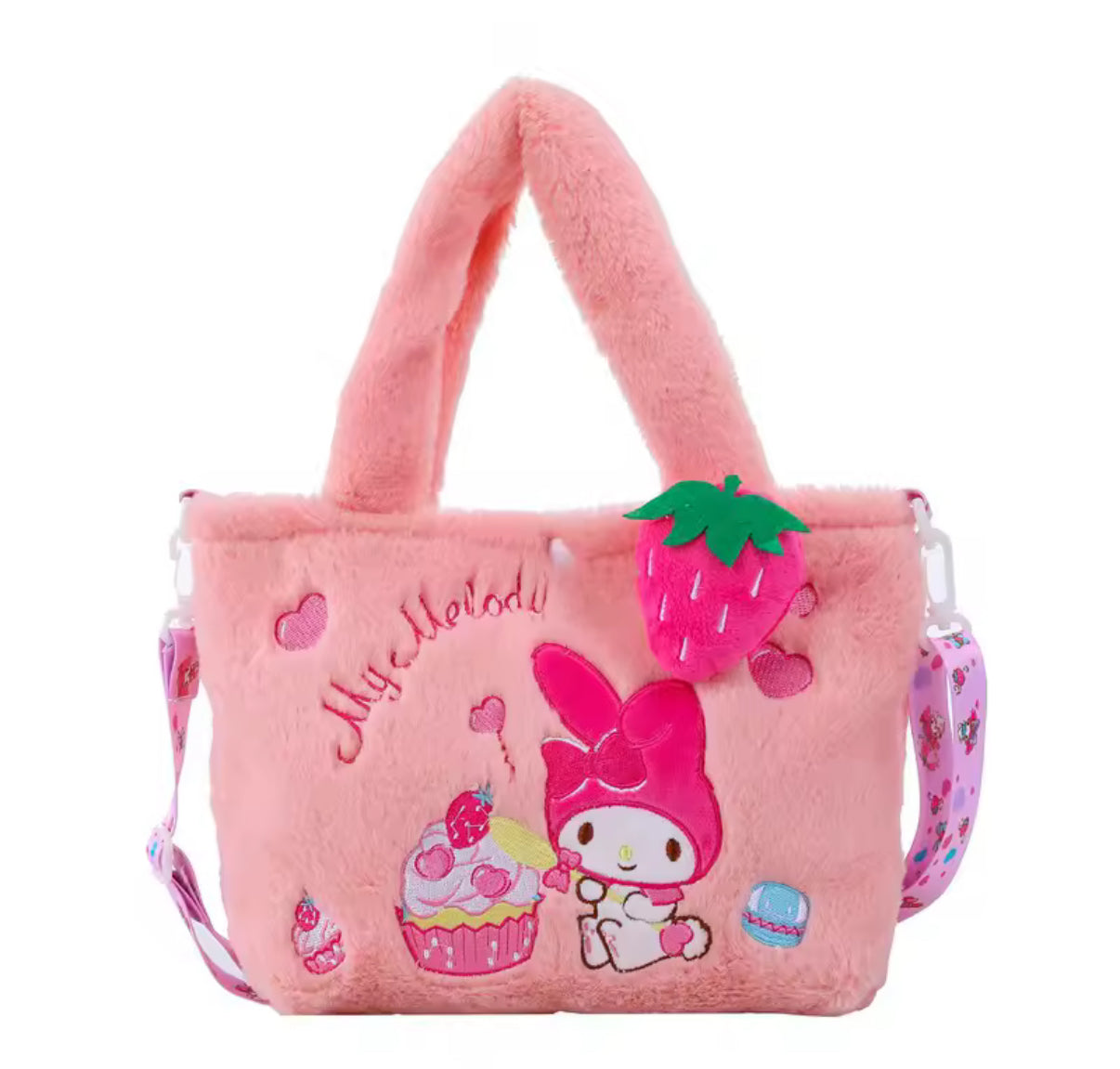 Sanrio Hello Kitty, Kuromi, My Melody, HK & Cinnamoroll Plush Bag - Cute Cartoon Anime Tote Handbag - Large Storage - Women & Girls - School & Travel Bag - Perfect Christmas / Birthday Gift