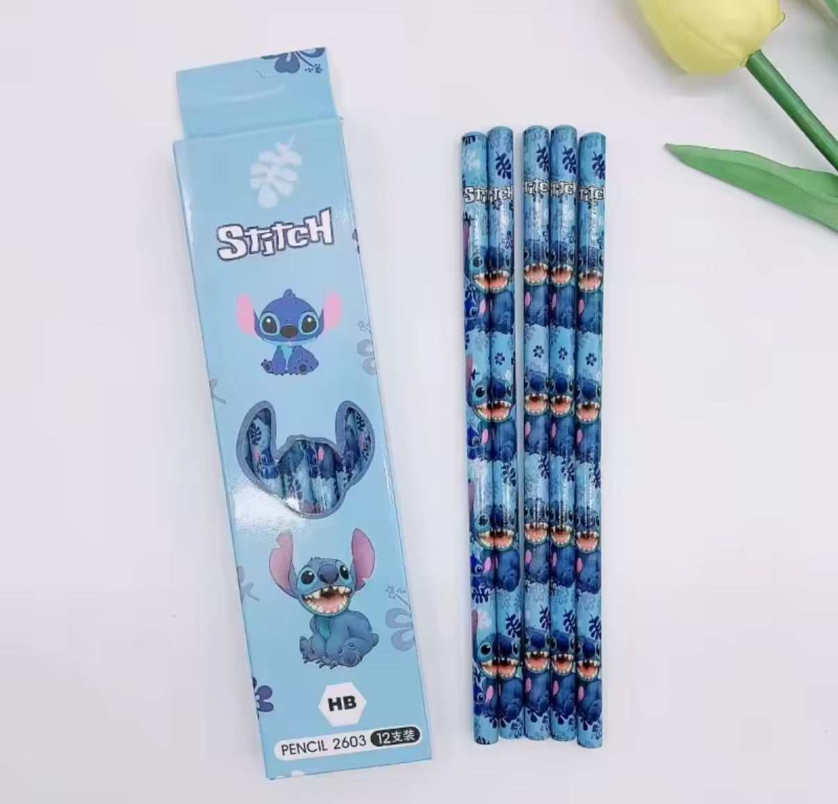 12 Piece Stitch HB Pencil Set Wooden Pencil Student Sketch Pen Writing Pen Lilo & Stitch Series Student Stationery Christmas Gift - School Stationery*