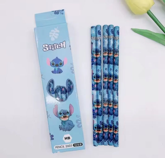 12 Piece Stitch HB Pencil Set Wooden Pencil Student Sketch Pen Writing Pen Lilo & Stitch Series Student Stationery Christmas Gift - School Stationery*