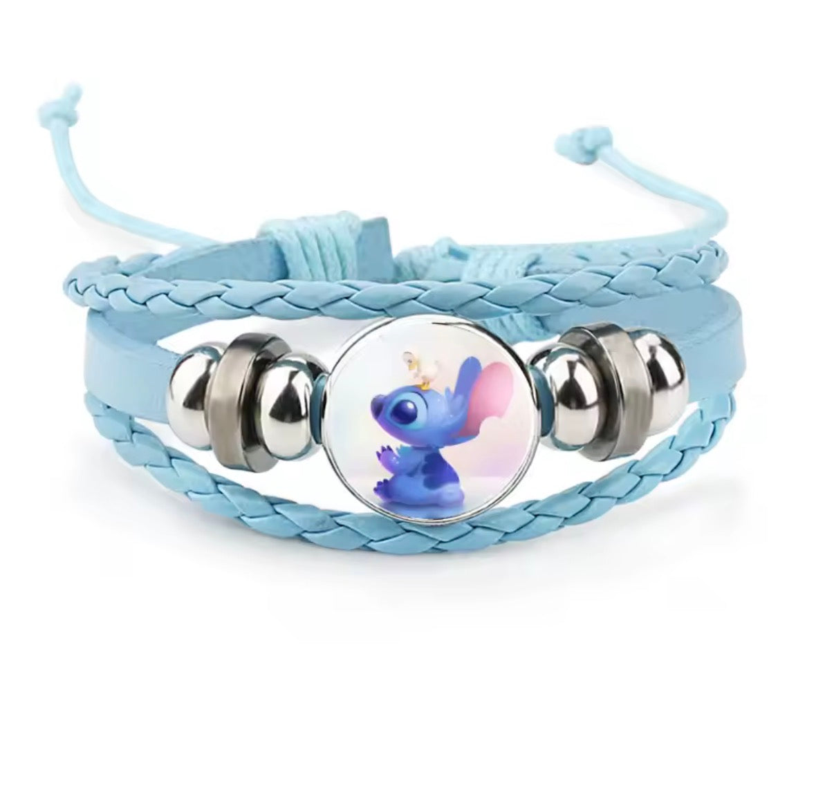 Disney Stitch - Handmade Woven Bracelet Sapphire Blue, Pink & Black Multilayer Cowhide Pendant Rope Bracelet - Animation Surrounding - Kids Birthday / Christmas Gift - 27 Various Designs