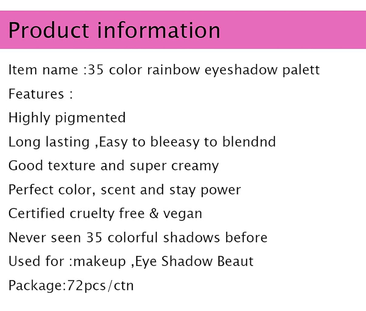 Rainbow Eyeshadow Palette - 35 Colours Eye Shadow Palette - Matte And Shimmers Makeup Palette, Blendable Waterproof Eye Shadow**