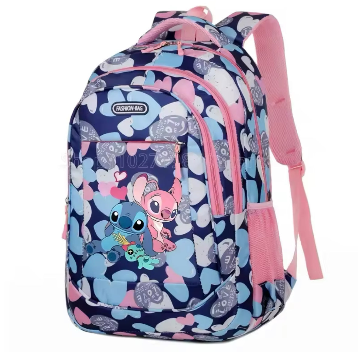 Disney Stitch & Angel Blue / Pink Double Shoulder Backpack for Girls - Back To School Rucksack - Casual School Bags / Travel Bag - Perfect Gift
