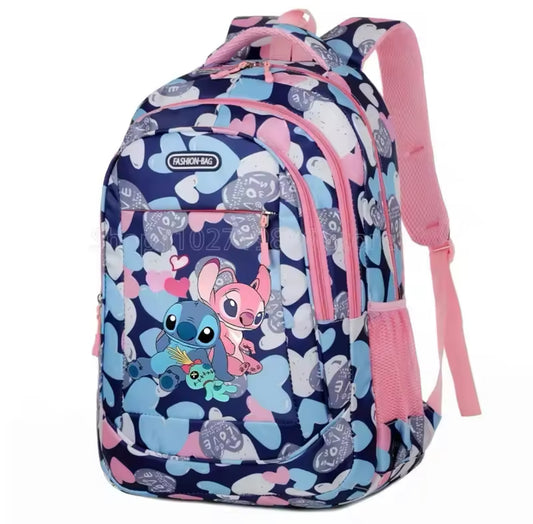 Disney Stitch & Angel Blue / Pink Double Shoulder Backpack for Girls - Back To School Rucksack - Casual School Bags / Travel Bag - Perfect Gift