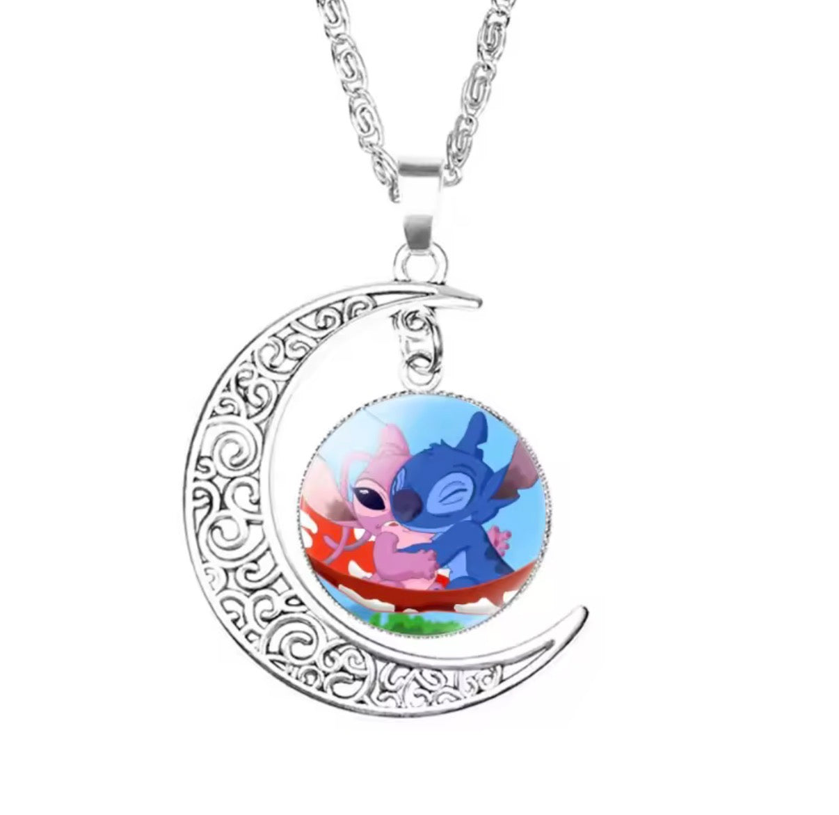 Disney Stitch / Angel 1, 2 & 3 Piece Jewellery Set - Pendant Necklace Star - Silver Coloured - Cartoon Angel Necklace Moon Pendant Couple Anime - Jewellery Birthday / Christmas Gift