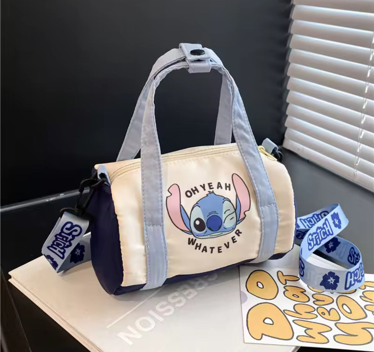 Stitch Canvas Bucket Bag Cute Cartoon Handbag Casual All-match Crossbody Bag Portable Anime Satchel Tote Women / Girls Fashion - Perfect for Outdoors & School