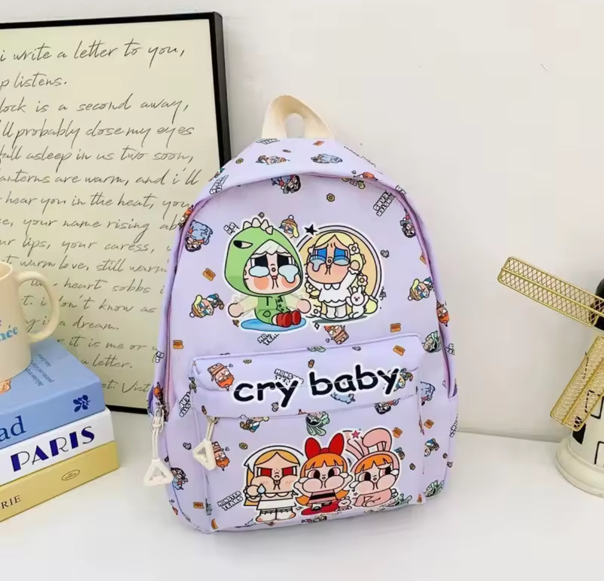 Cry Baby Cute Cartoon / Anime Kids Backpack Nylon Material Dual Shoulder Nursery / School Bag for Girls - Ultra Light Weight - Back To School - 35x30x12cm