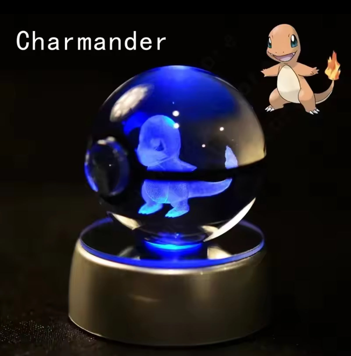 Pokemon Crystal 3D 5cm Ball Light - Pikachu, Charmander, Eevee & Rayquaza Lamp Base Pokeball Crystal Pokemon Glass Ball Figure Night Light - Christmas / Birthday Gift**