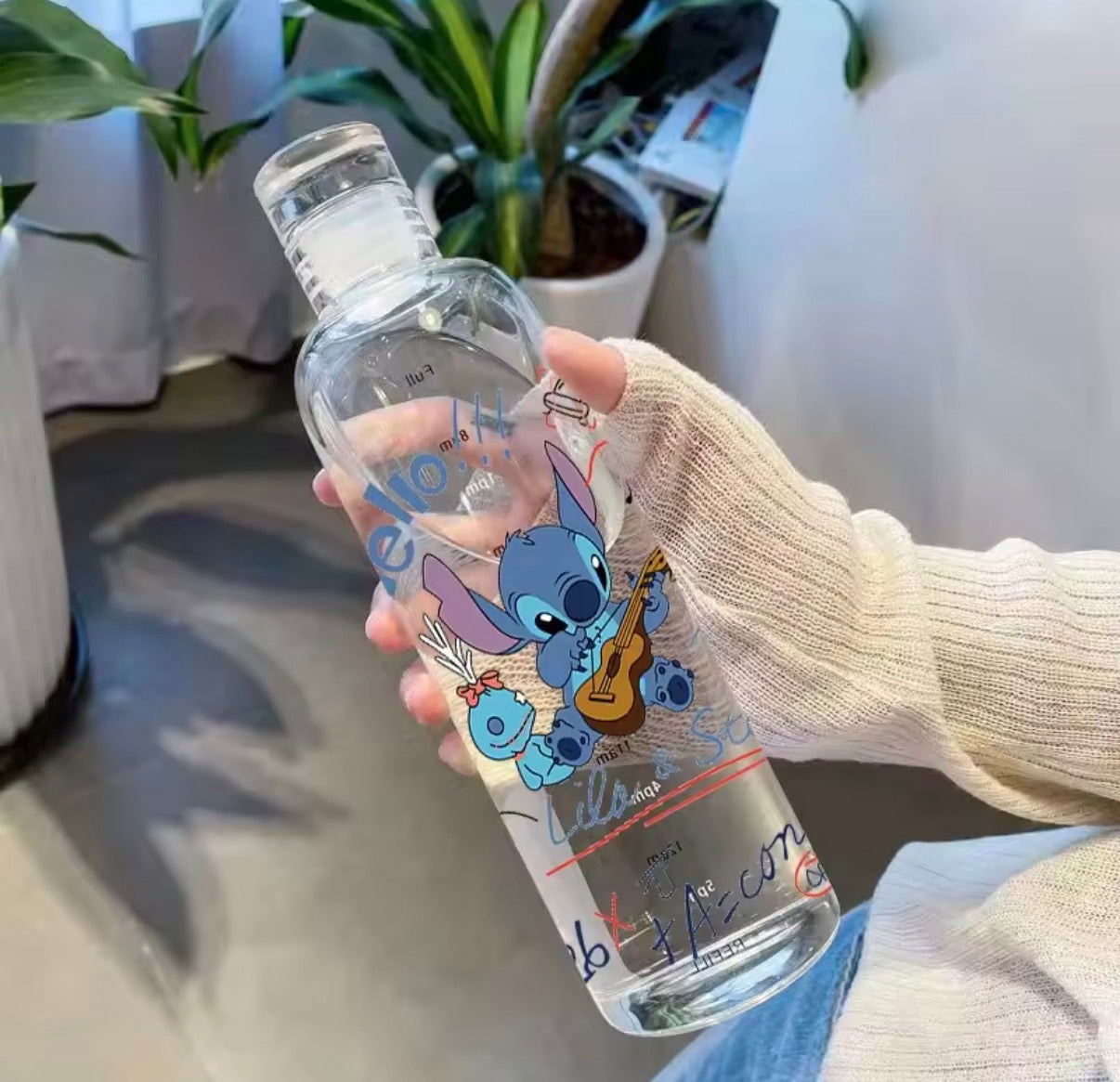 500ml Disney Stitch Water Cup Water Bottles Plastic Transparent Anime Cartoon Student Water Bottle Drinkware Leak-proof - Perfect For School / Office / Travel - Great Gift