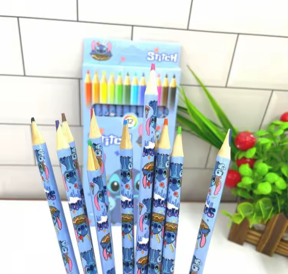 Stitch Cartoon Cute Student Colour Pencil Creative Kawaii 12 Pack Drawing Graffiti Pen Art Stationery Supplies Gift - Perfect Birthday / Christmas Gift*