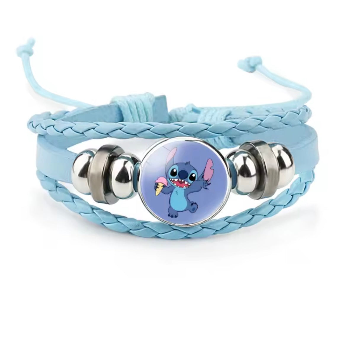 Disney Stitch - Handmade Woven Bracelet Sapphire Blue, Pink & Black Multilayer Cowhide Pendant Rope Bracelet - Animation Surrounding - Kids Birthday / Christmas Gift - 27 Various Designs
