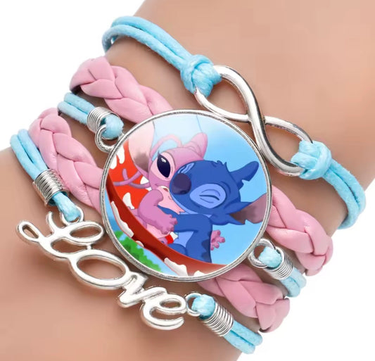 Disney Lilo & Stitch - Handmade Pendant Double Rope Bracelet - Girl Cartoon Telescopic Bracelet - Perfect Kids Birthday / Christmas Gift - Many Different Designs & Colours