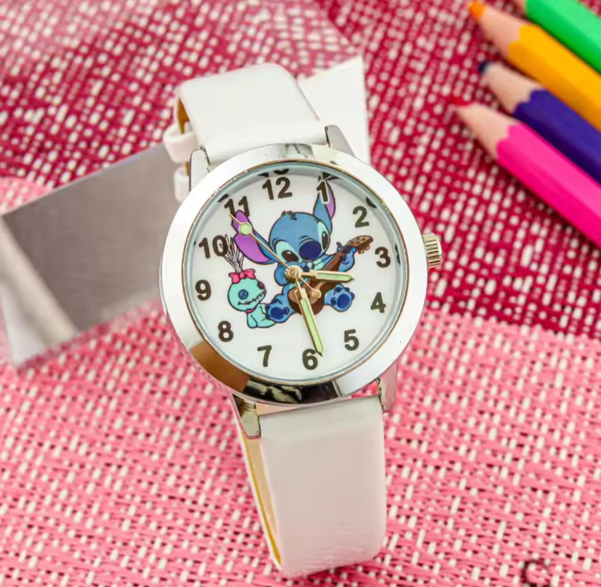 Disney Stitch Fashion Children's Cartoon Watch Kawaii Anime Figure Leather Quartz Wristband watch boys girls kids Gifts - Many
Different Colours & Designs