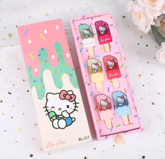 6pcs Hello Kitty Lip Glaze Anime Long-lasting Moisturising Lip Gloss Cartoon Girl Lip Gloss Transparent Colour Cosmetics Gifts**