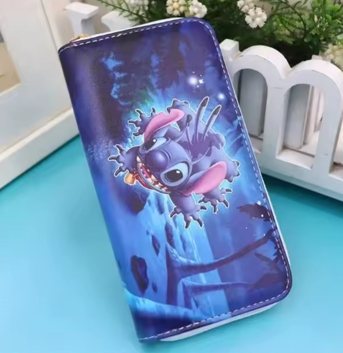 Disney Stitch Long Wallet For Girls / Boys - Coin Purse Card Holder Organiser - Clutch Anime  PU Leather Zipper Purse / Wallet