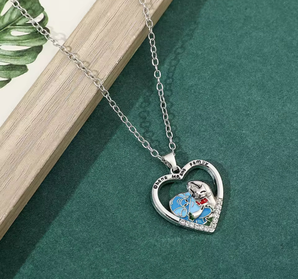 Stitch Ohana Family Anime / Cartoon - Stitch Necklace - Silver Plated Stitch Pendant Necklace for Girls / Women - Jewellery Accessories - Perfect Birthday / Christmas Gift