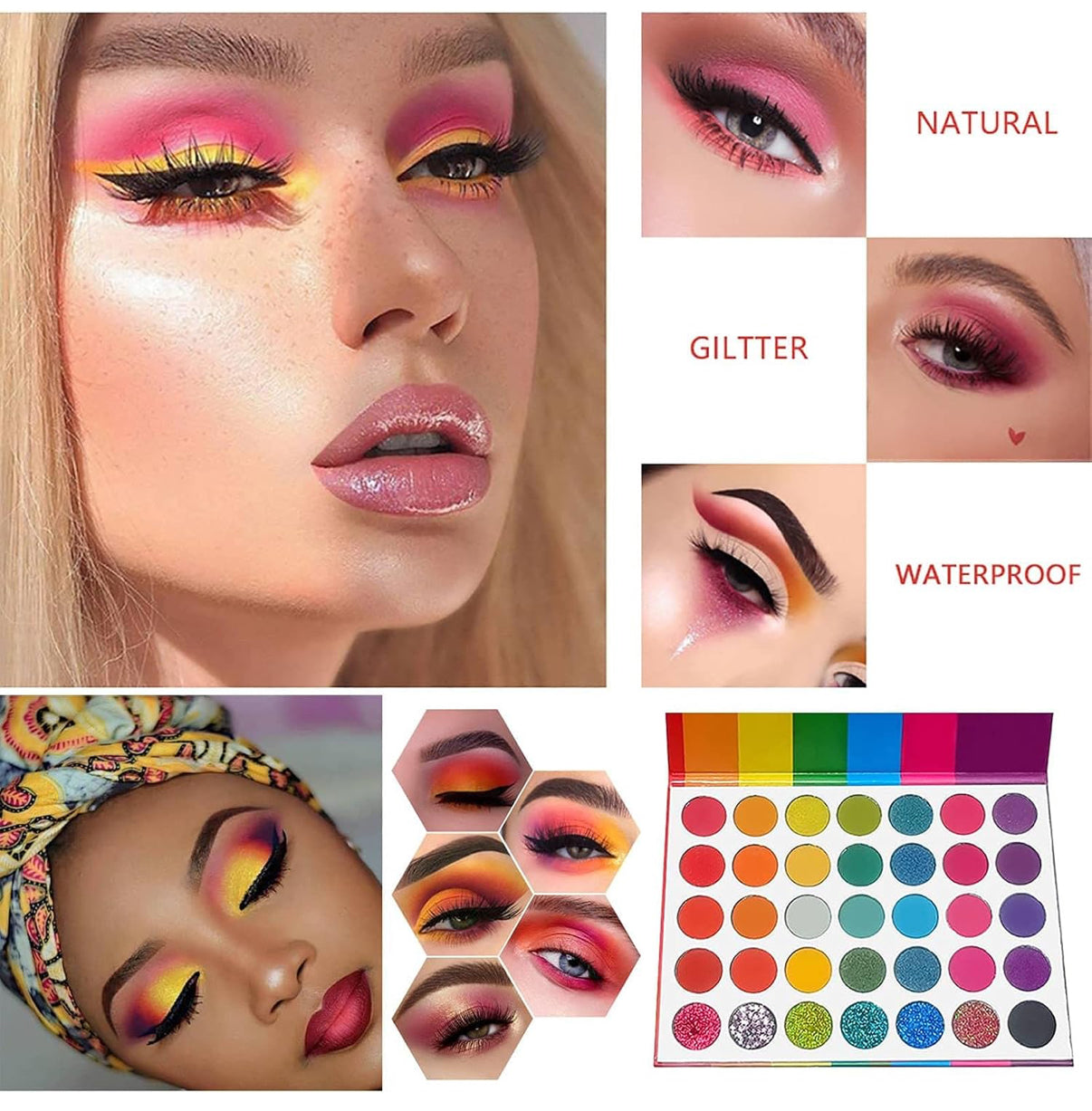Rainbow Eyeshadow Palette - 35 Colours Eye Shadow Palette - Matte And Shimmers Makeup Palette, Blendable Waterproof Eye Shadow**