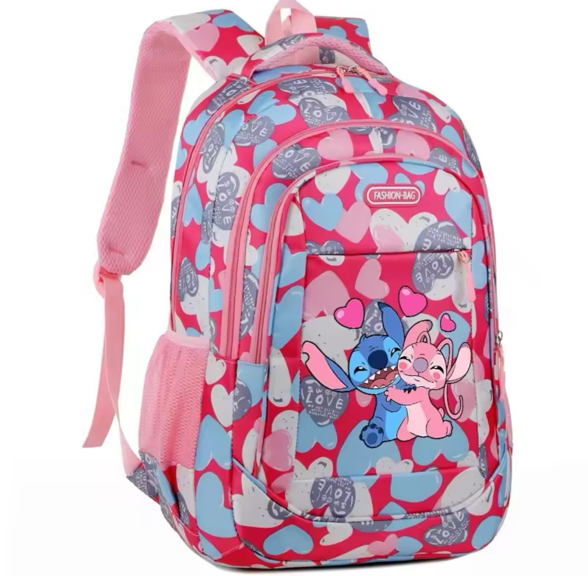 Disney Stitch & Angel Blue / Pink Double Shoulder Backpack for Girls - Back To School Rucksack - Casual School Bags / Travel Bag - Perfect Gift