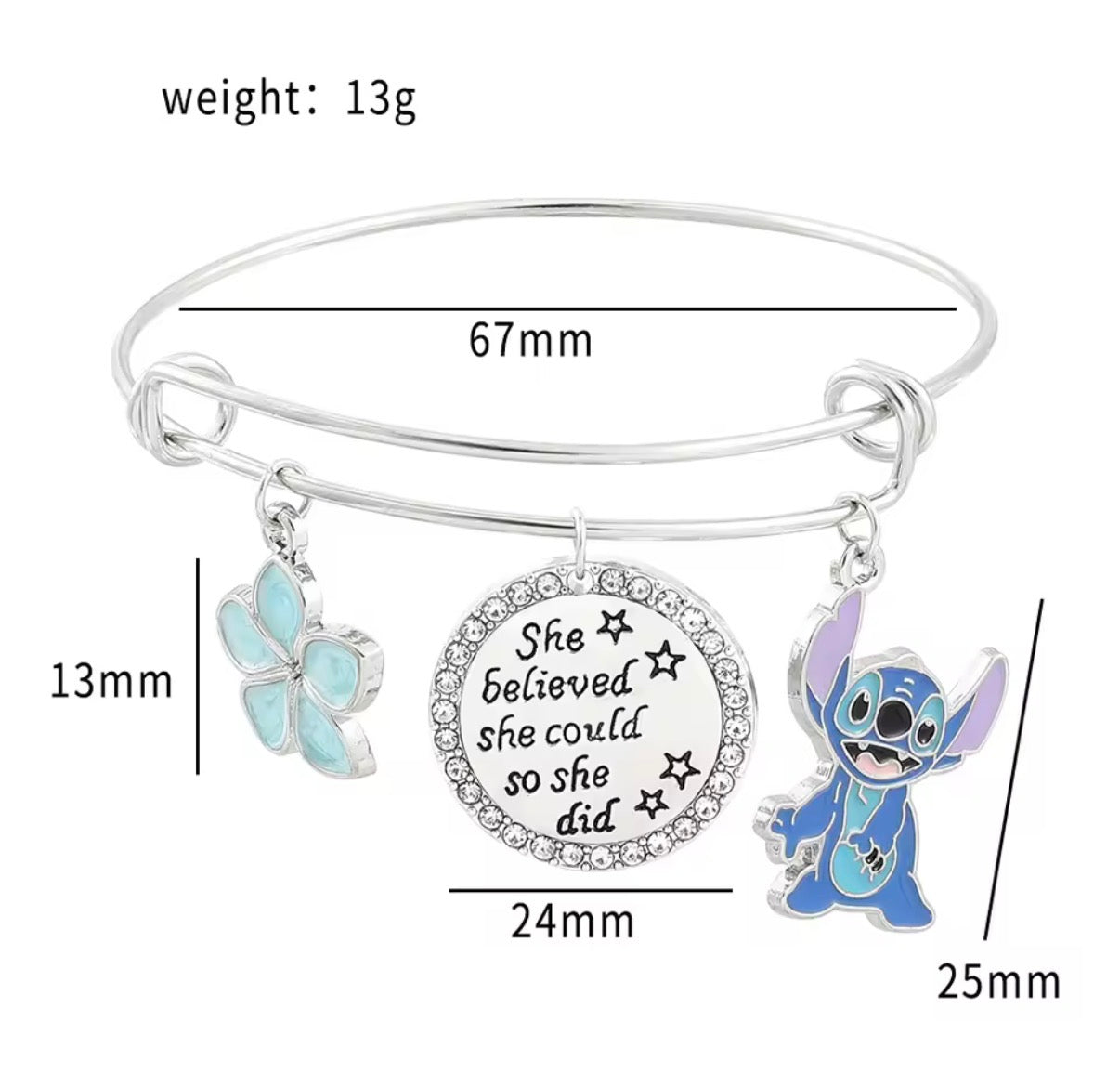 Disney Anime Lilo & Stitch Cute Bracelet Silver Metal Coloured Just a Girl Who Love Stitch Bangle Fashion Jewellery for Women - Gifts Accessories