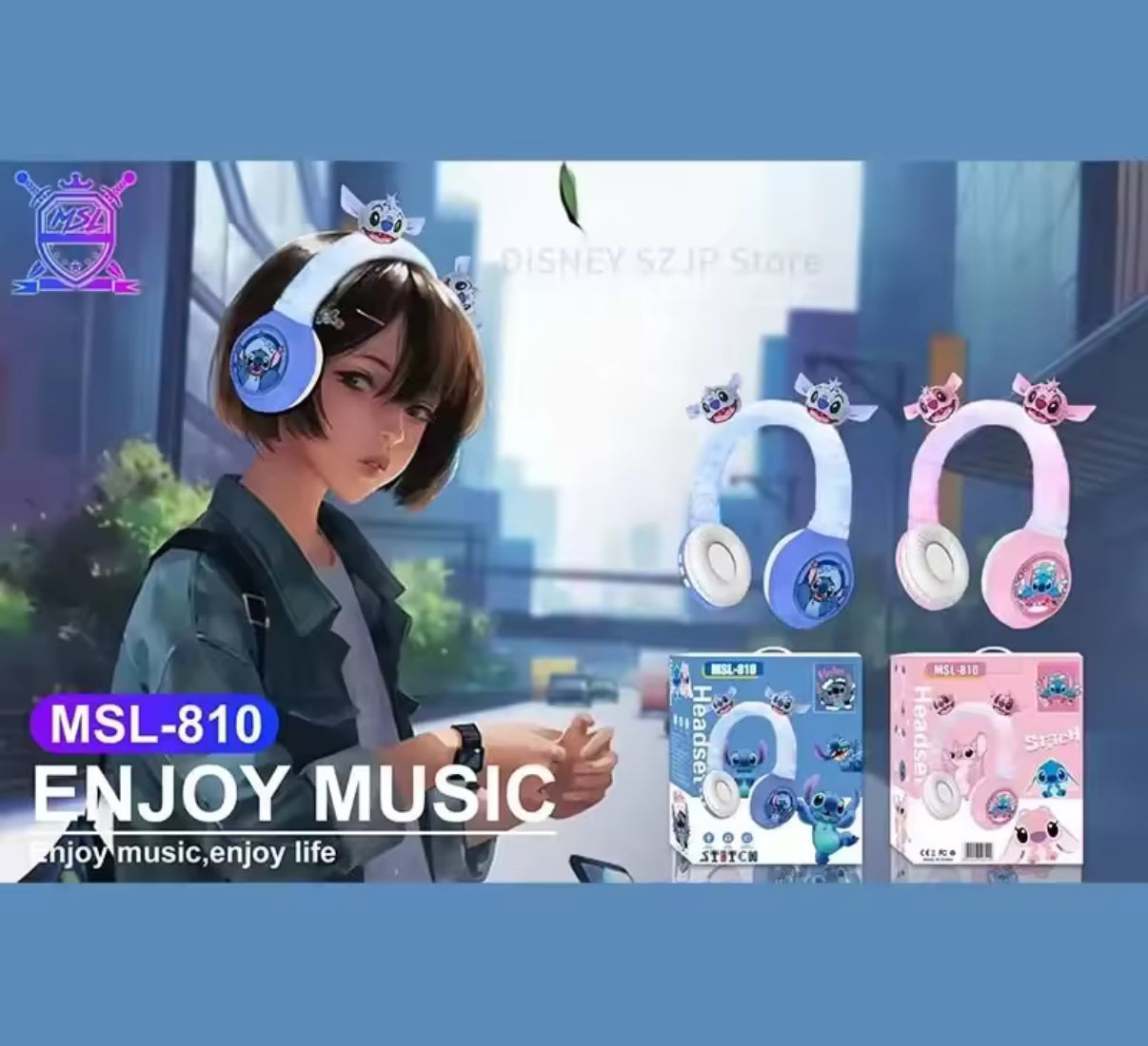Disney Stitch Wireless Bluetooth Headphones MSL-810 HIFI Stereo Sound Plush Headsets with Mic Kids Gifts Anime Cartoon - Perfect Christmas Birthday Gift For Kids Audio*