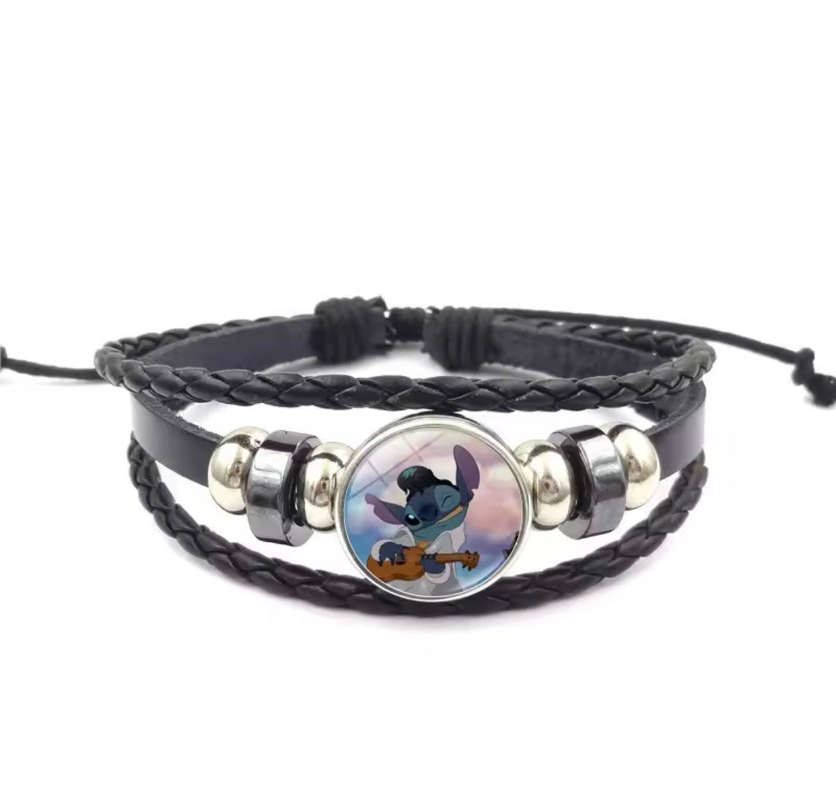 Disney Stitch - Handmade Woven Bracelet Sapphire Blue, Pink & Black Multilayer Cowhide Pendant Rope Bracelet - Animation Surrounding - Kids Birthday / Christmas Gift - 27 Various Designs