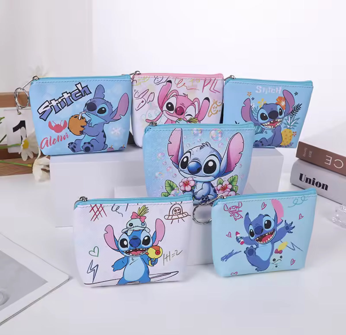 Disney Stitch Cartoon Anime Coin Purse Cute Coin Wallet for Boys / Girls Fashion Wallet Mini Bag Keychain Kids Gift - Perfect Litte Gift For Birthday & Christmas - 6 Different Designs