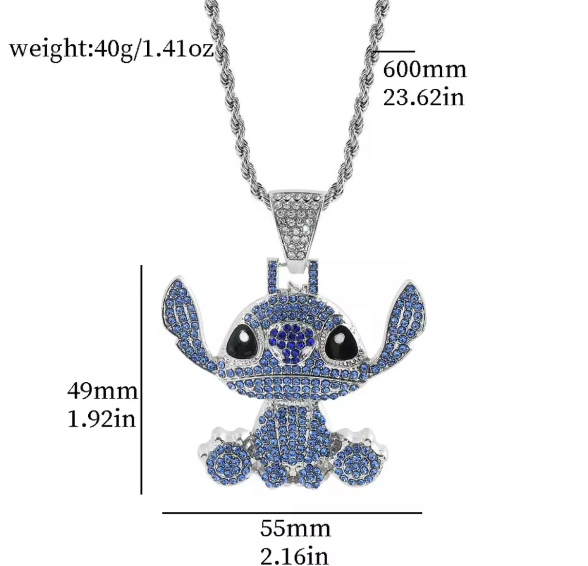 Stitch Hip Hop Necklace Kawaii Stitch Full Rhinestones
Pendant Necklace Fashion Jewellery - Anime Neck Chain - Gold & Silver Coloured Available - Perfect Birthday /
Christmas Gift