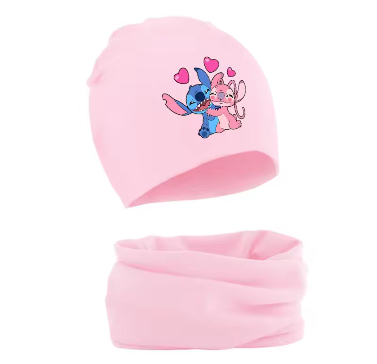 2pcs Lilo & Stitch / Angel Pink Disney Girls Hat & Collar Scarf Set - Cartoon Character - Anime / Cartoon - Autumn / Winter Set